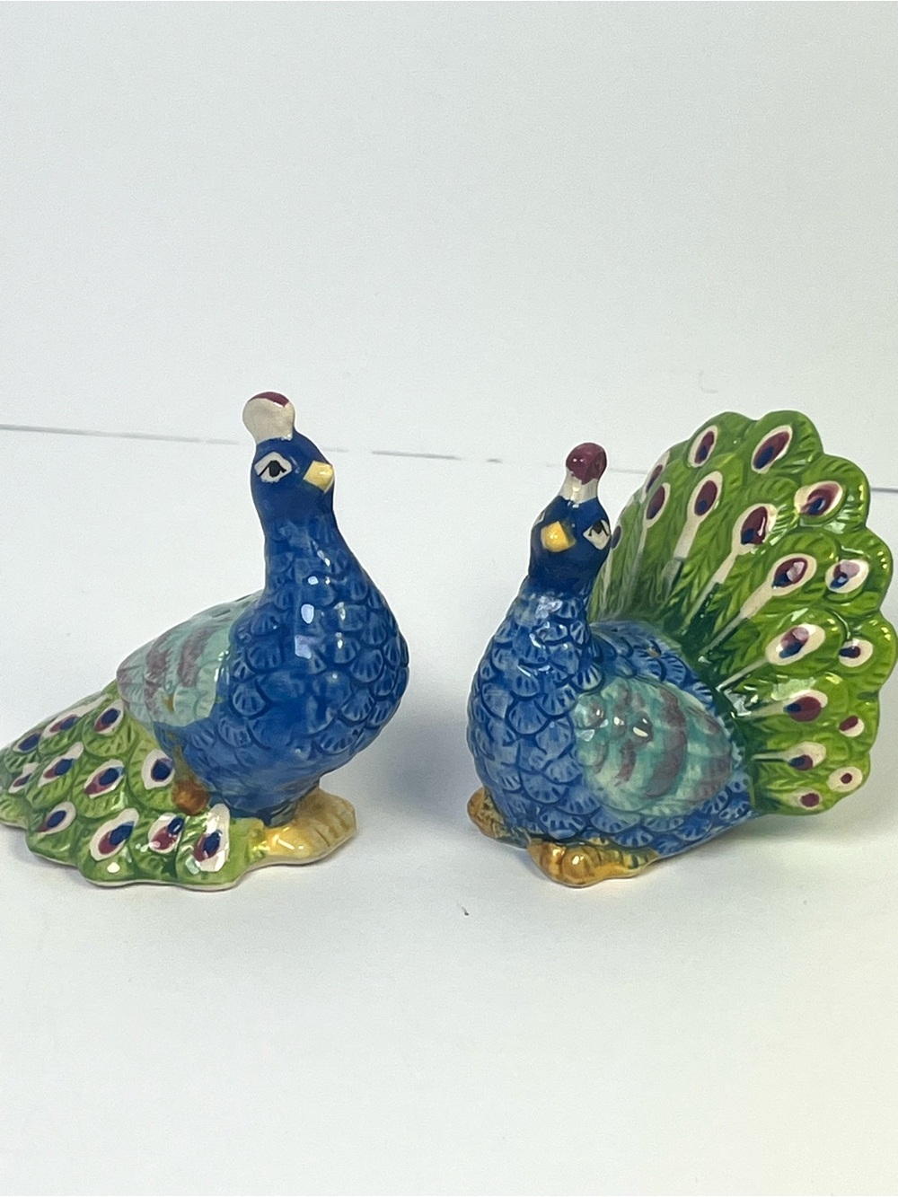 Pier 1 Ceramic Peacock Salt & Pepper Shakers Set of 2 Blue Green Vintage